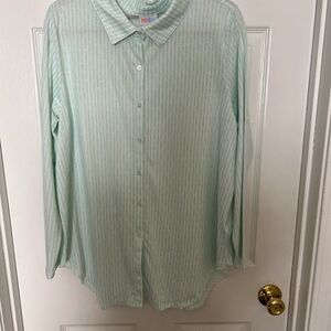 LuLaRoe Valentina Light Green Striped Shirt